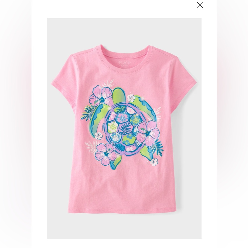 NWT Children’s Place Girls Floral Turtle Graphic Tee - Pink. Size XL (14)